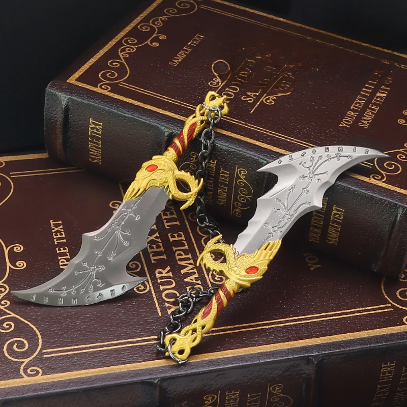 15cm/5.91in God of War 4 Game Peripheral Kratos Blade of Chaos Alloy Weapon Model Paired with Metal Ornaments Toy Gift for Boys