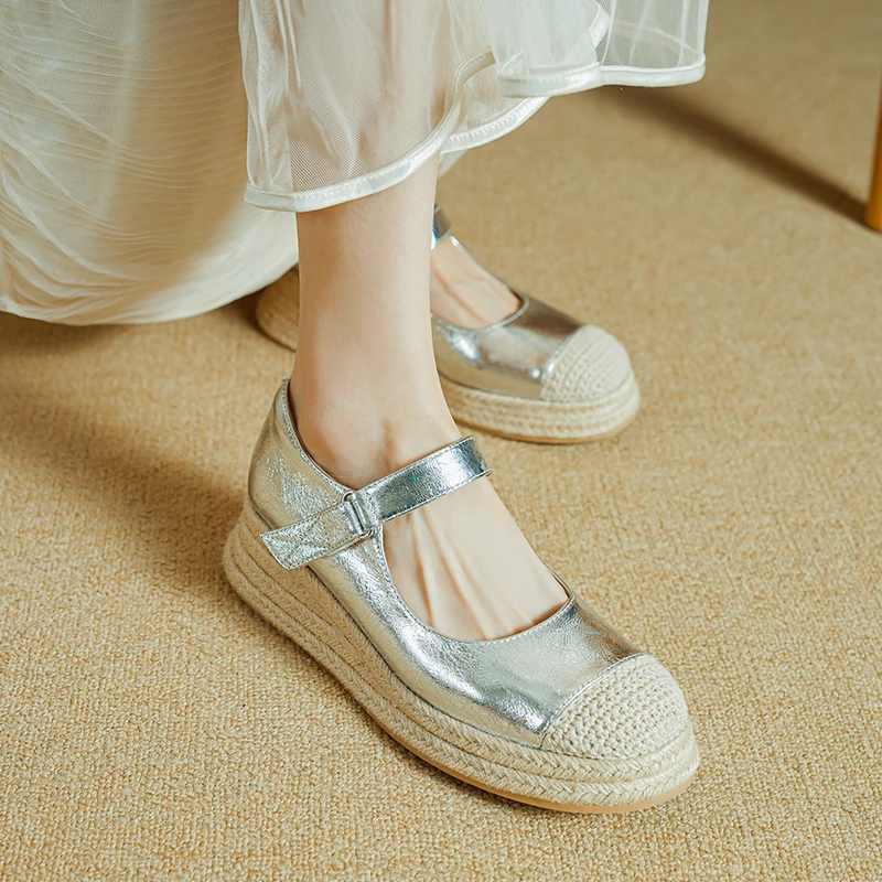 2026 new spring summer women pumps natural leather plus size 22-25cm cowhide+sheepskin+pigskin round toe platform women shoes