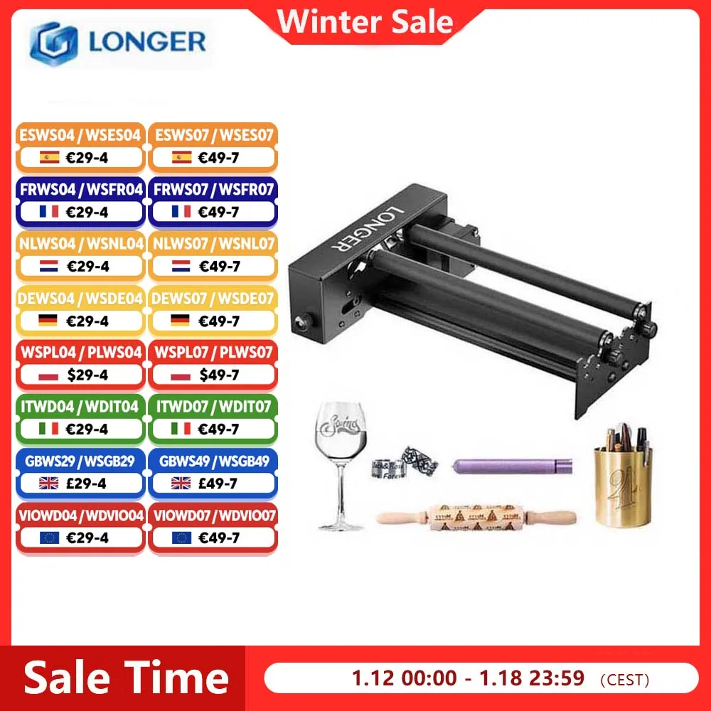 Graveur Laser LONGER, rouleau rotatif à axe Y, rouleau rotatif Laser, 360 °   Rotation, diamètres réglables de 6 à 300 mm