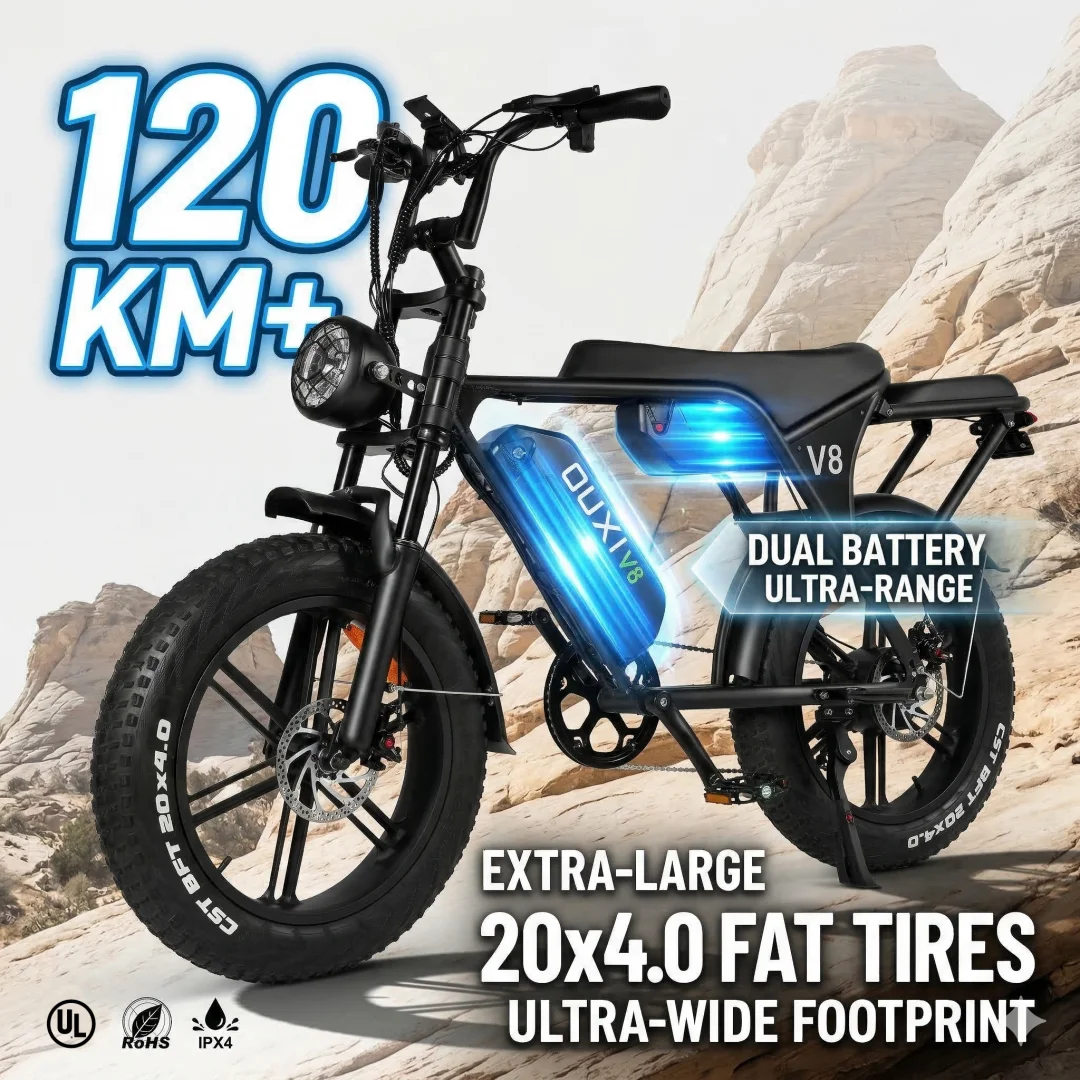 

48V 30Ah Electric Dirt Bike 120km Range 20x4" Fat Tire Ebike Mountain Moped All Terrain for Adults Off-Road/Commute NFC Start