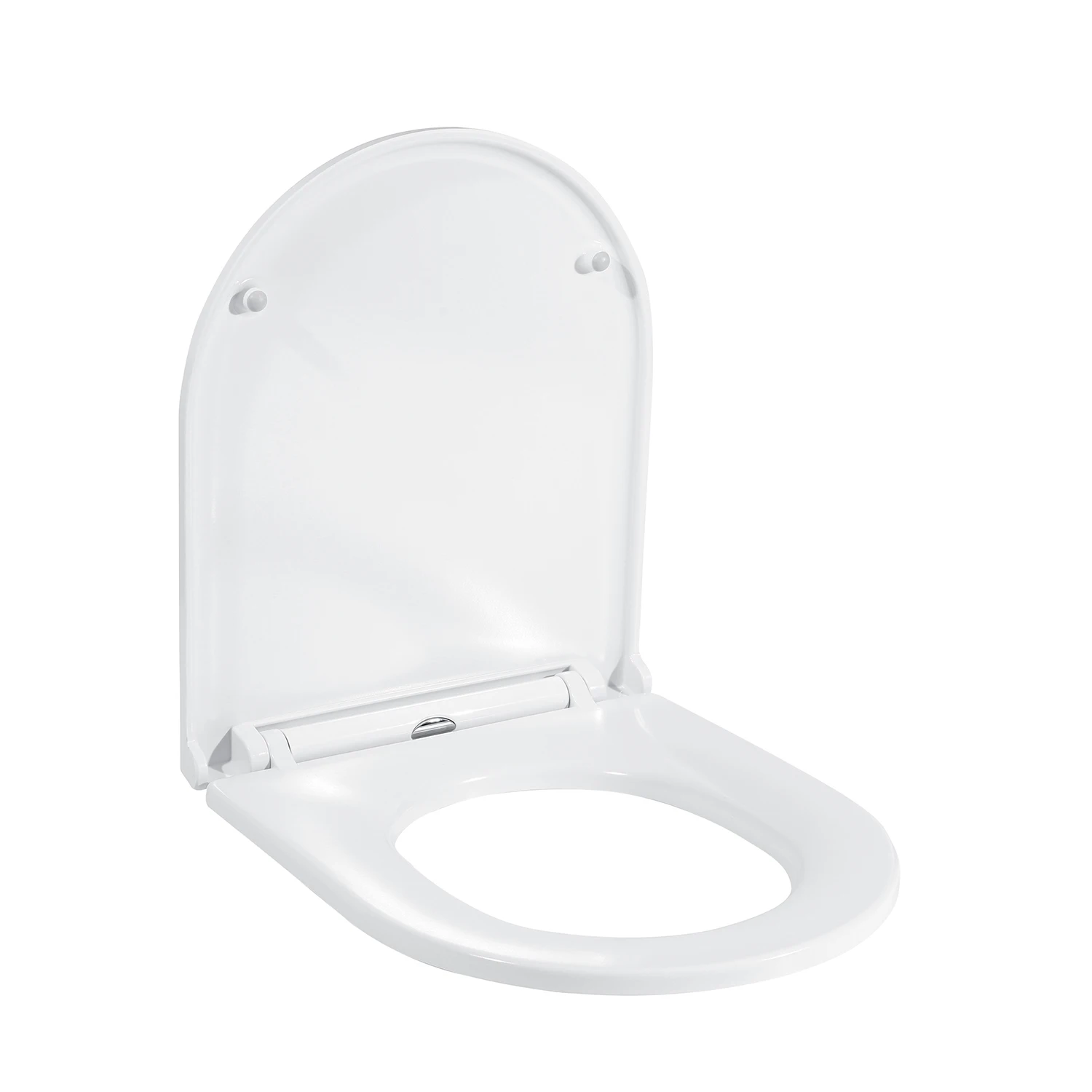 Siège de toilette fin en forme de D avec mécanisme de fermeture douce, siège de toilette avec fonction de dégagement rapide, couvercle de toilette en UF Duroplast