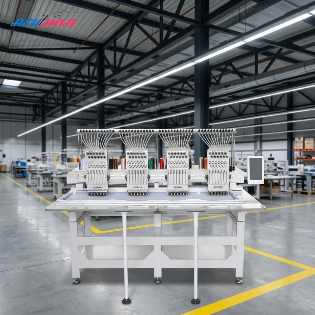 REVHON All-in-One 4-Head Computerized Cap Embroidery Machine with 15 Needles Automatic Operation New Home Use Bearing Gear
