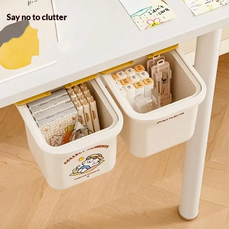 Under Desk Trash Can Hanging Drawer Style Small Waste Bin No Drilling Adhesive Mount Hidden Garbage Can Kitchen Bathroom Vanity