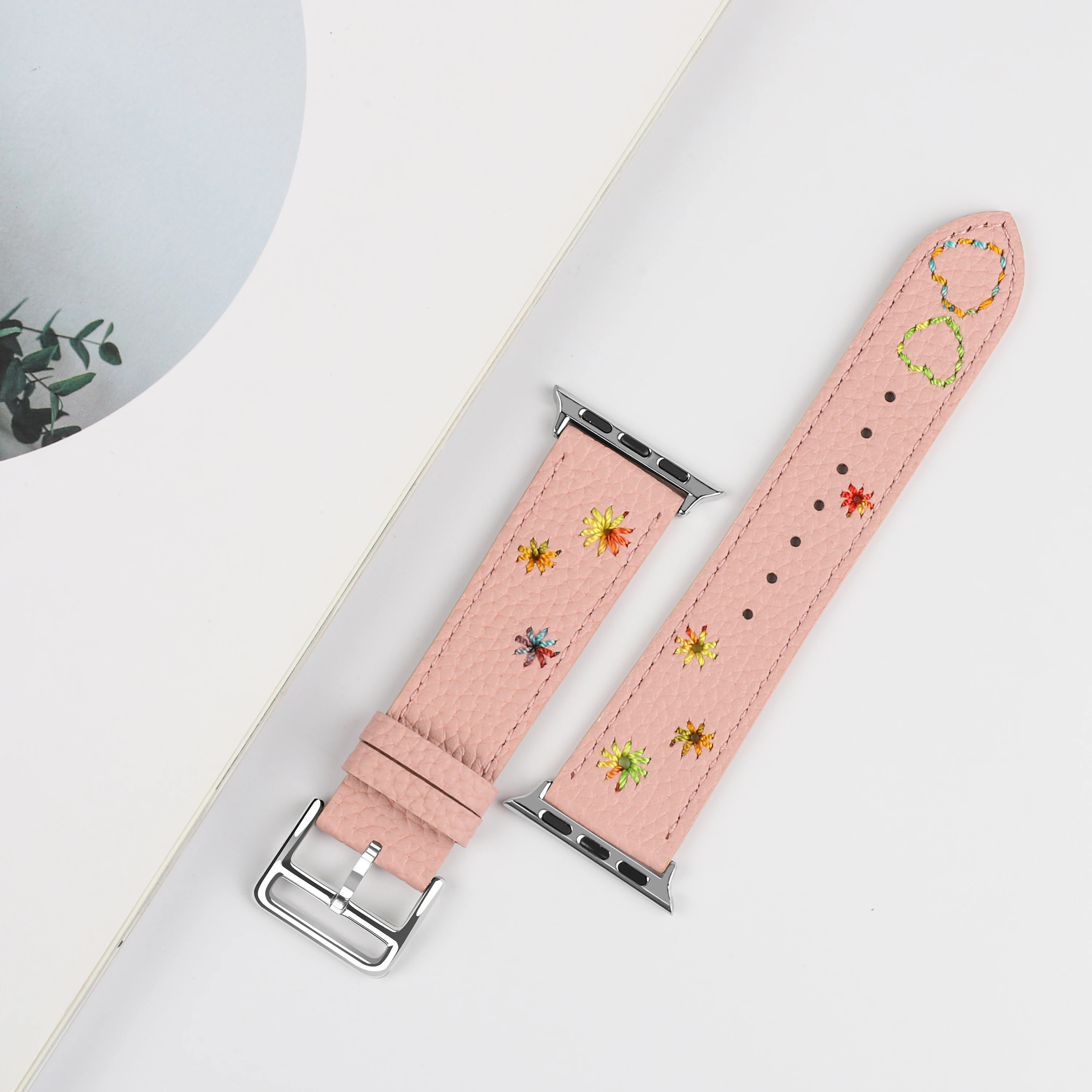 Strap For Apple Watch Band 44mm 42mm 41mm 40mm 45mm 49mm 44 mm Floral embroidery bracelet correa iwatch series 9 7 SE6 8 Ultra 2