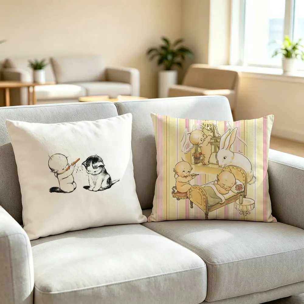 K-Kewpie Doll V-Vintage Square Double-Sided printed Pillow Case Bedroom Bedside Pillow Sofa Cushion Cover