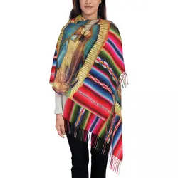 Our Lady Of Guadalupe Virgen Maria Zarape Scarf Women Men Fashion Winter Shawl Wraps Virgin Mary Catholic Tassel Wraps