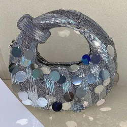 Sequins Evening Clutch Bag Shiny Purse Women Shoulder Bag Single Handle Dumpling Shape Handbag for Wedding Party