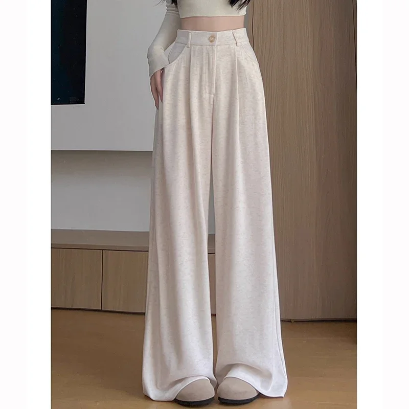 2025 Chic Retro Frauen Hohe Taille Hosen Mädchen Koreanische Bequeme Gerade Bein Hosen Dame Klassische Mode Feste Hosen