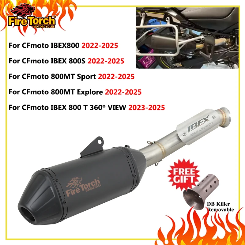For CFmoto IBEX800 800MT Sport Explore IBEX 800S 2022-2025 Motorcycle Exhaust Systems Middle Link Pipe Escape Muffler DB Killer