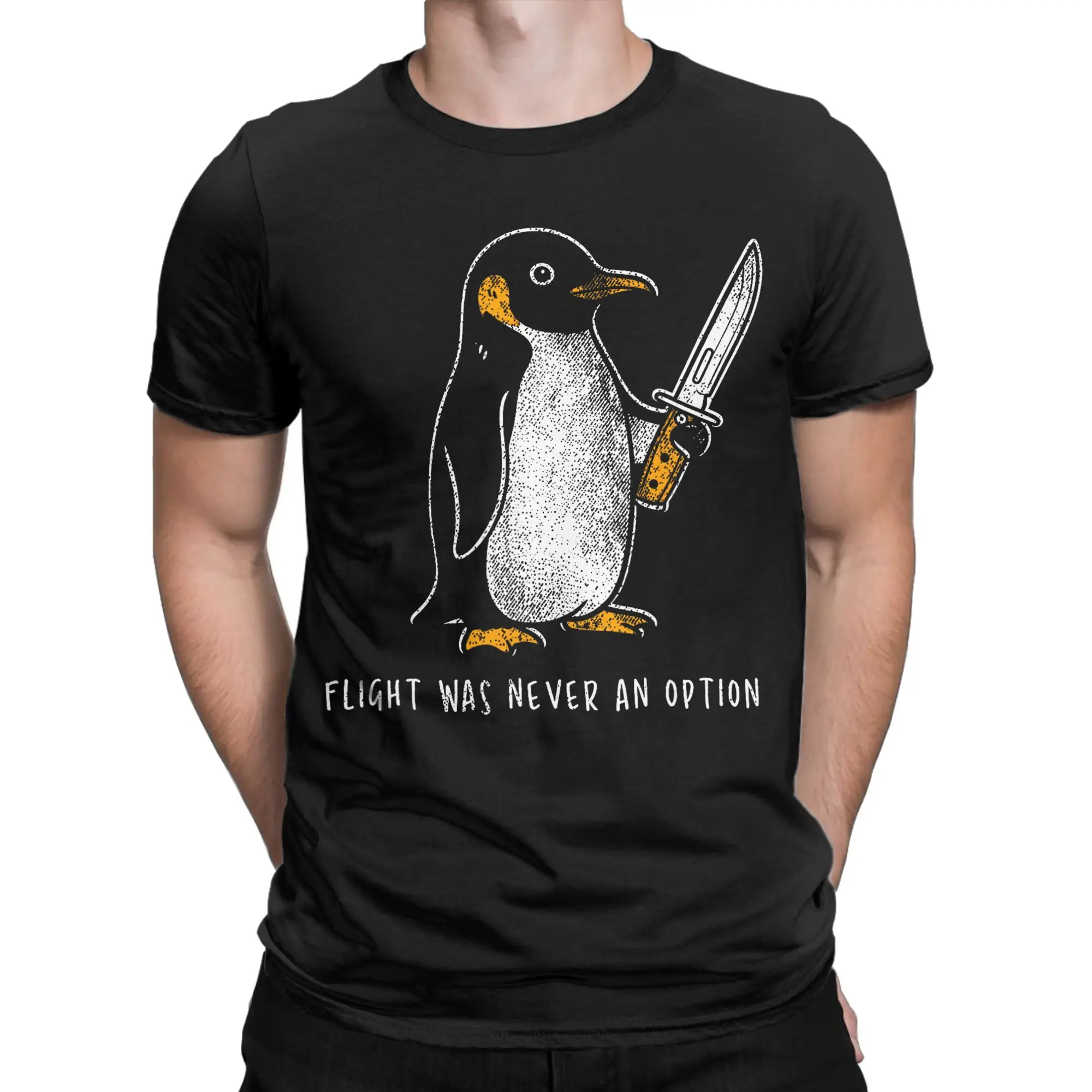 Fight Or Flight Penguin Dark Humor Japanese T-Shirt for Men  Funny 100% Cotton Tees O Neck Short Sleeve T Shirts Classic Clothes