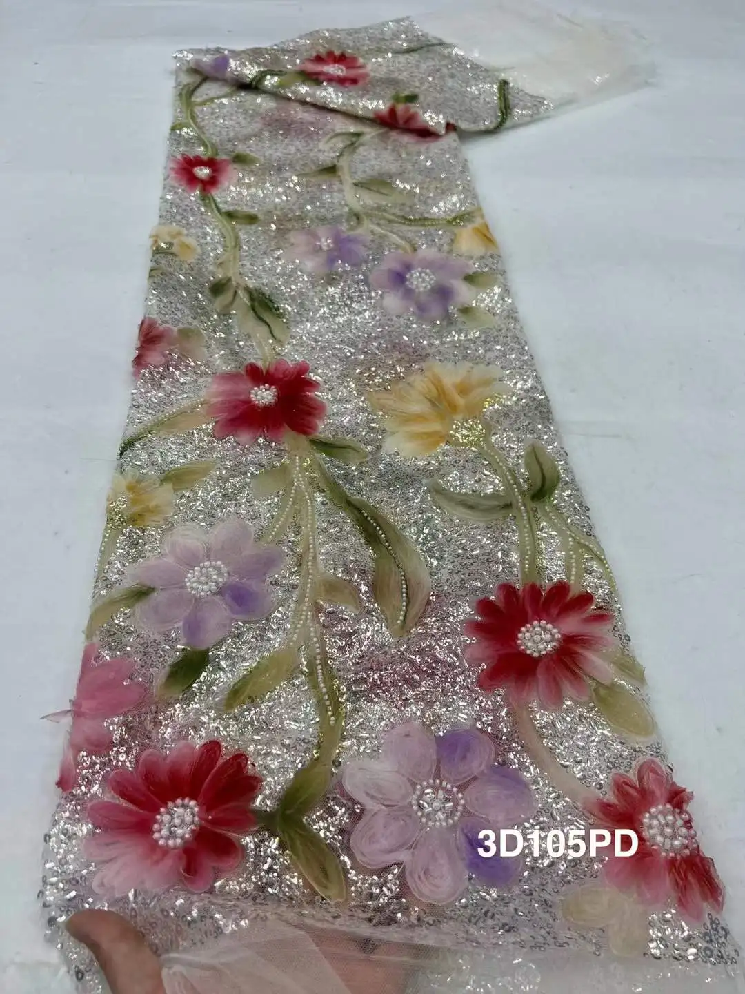 

New African Lace Fabric 2025 High Quality Beads Lace Embroidered Brocade Lace French Tulle Lace Fabric For Nigerian Party Dress