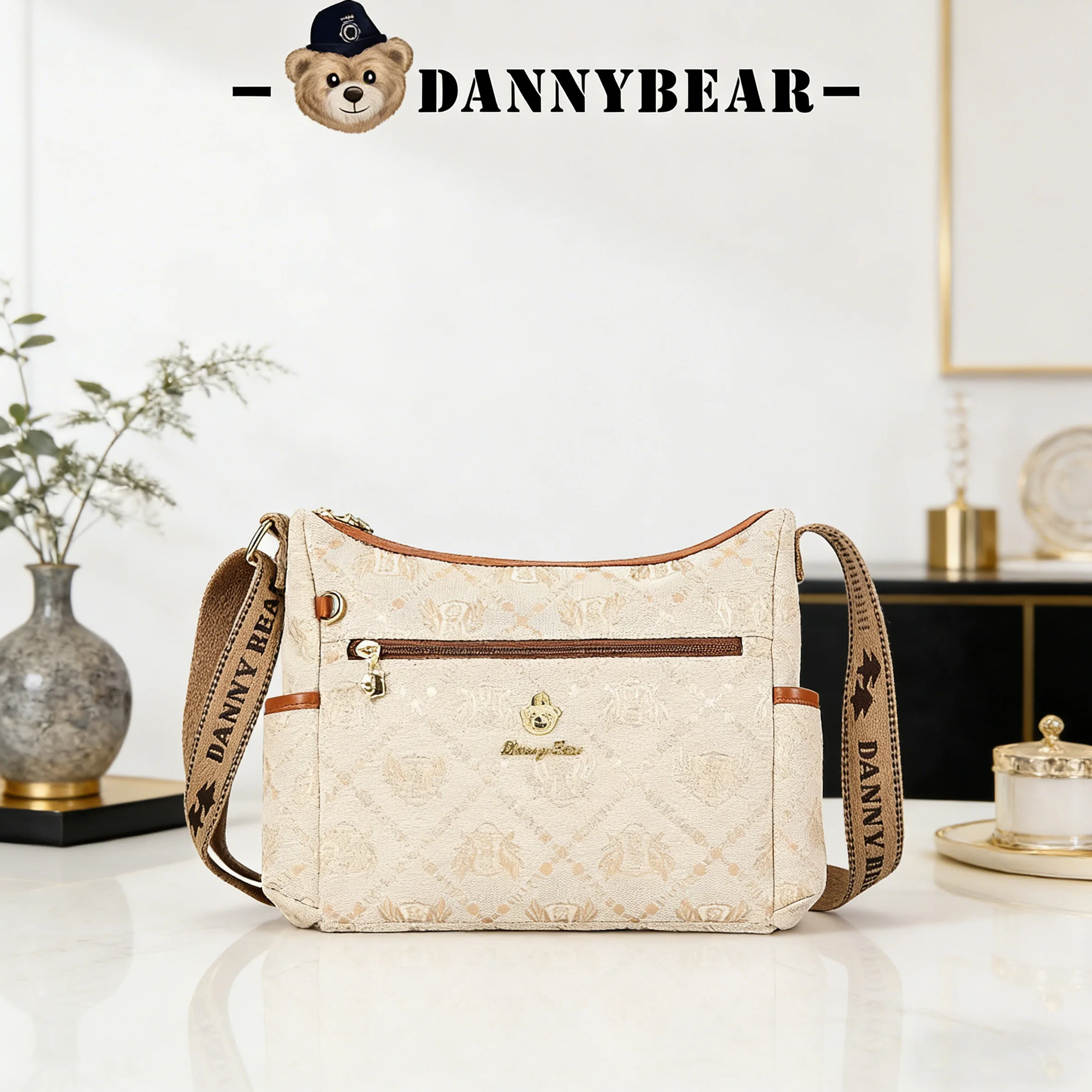 

Danny Bear Women's Crossbody Bag, Vintage Printed Shoulder Bag with Wide Strap, Casual Daily Handbag for Shopping, Free Shipping