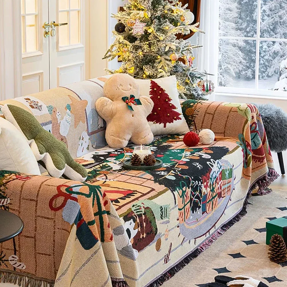 Christmas Tree Throw Blanket Gingerbread Xmas Knitted Blankets Winter Soft Blanket For Couch Sofa Bed 2025 New Years Gifts