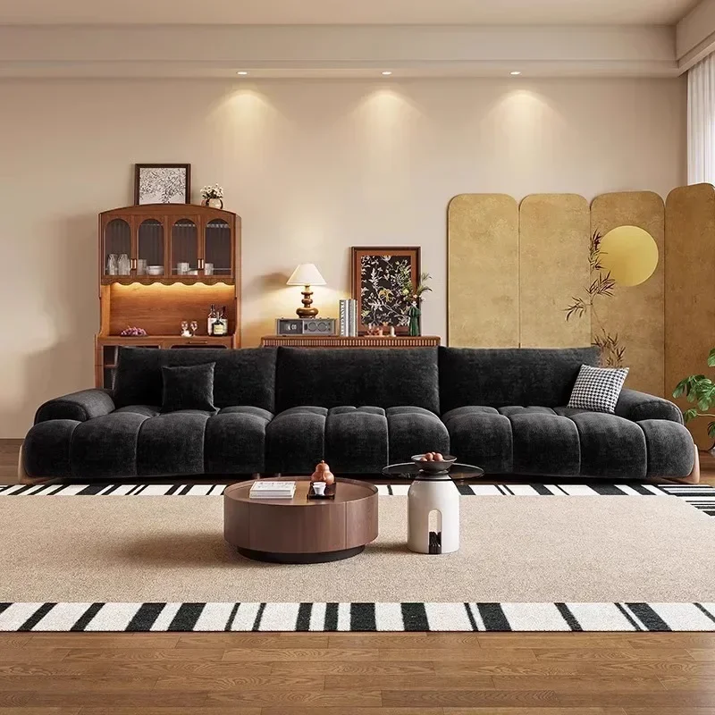 

2025 new model, modern, simple, chenille fabric sofa, living room, cat scratching cloth, cream wind, curved sand