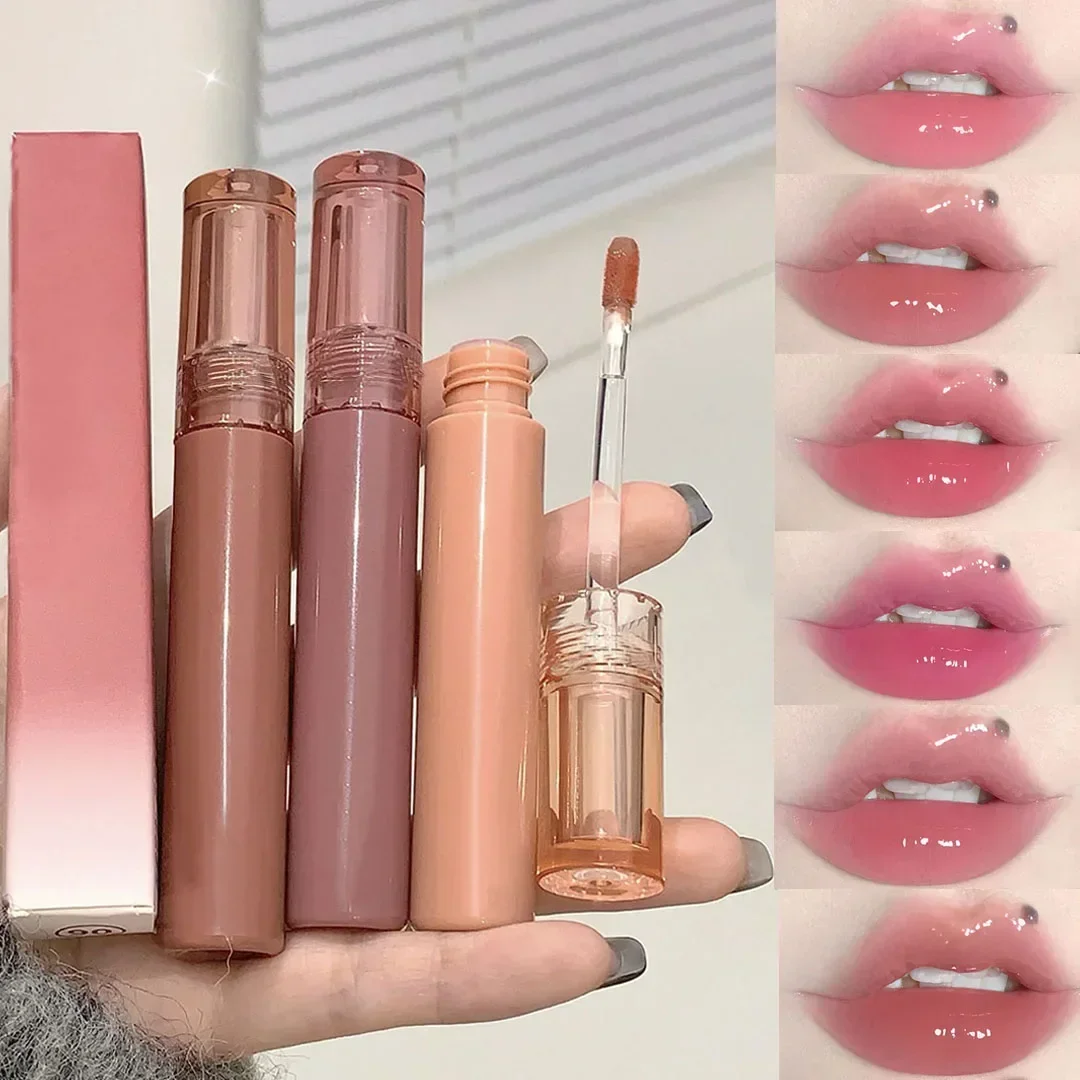 6 ألوان مقاوم للماء مرآة هلام الشفاه الصقيل ضوء الماء ملمع الشفاه طويلة الأمد ترطيب لامع أحمر لون الشفاه ماكياج مستحضرات التجميل