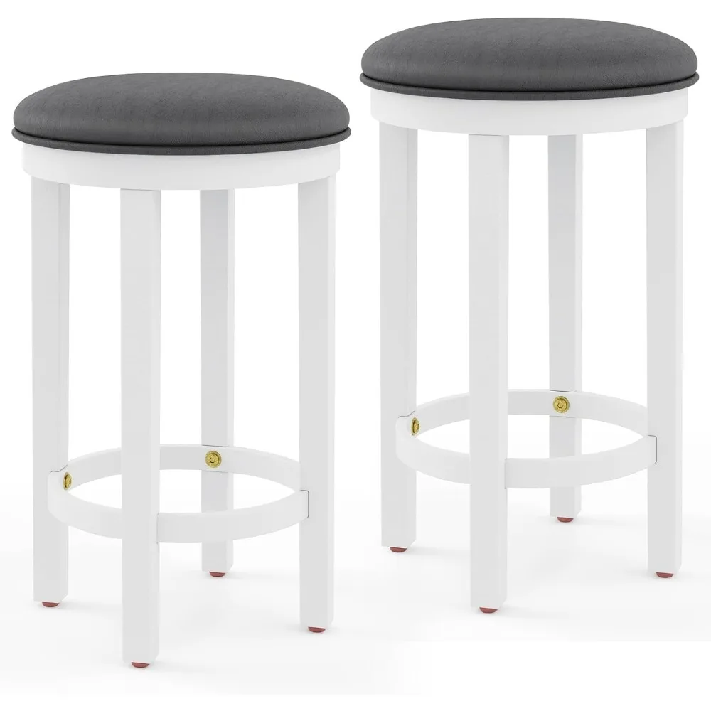 

Upholstered Bar Stools Set of 2, 25” Counter Height Bar Chairs with Padded Cushion & Wooden Frame, Faux Leather Backless