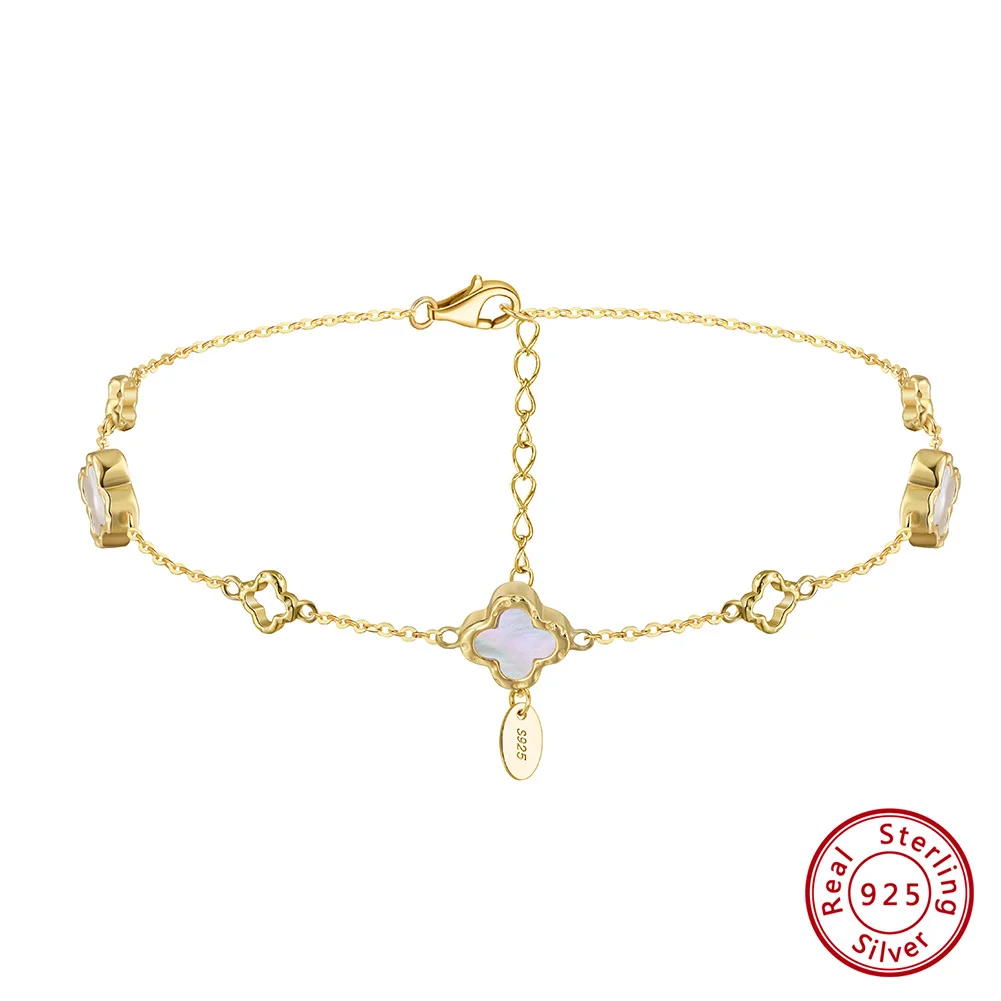 

Kiss Mandy Foot Chain of Women 925 Sterling Silver Four-leaf Clover Anklet Simple Charm Fashion Jewelry Accessories Gift GMA04