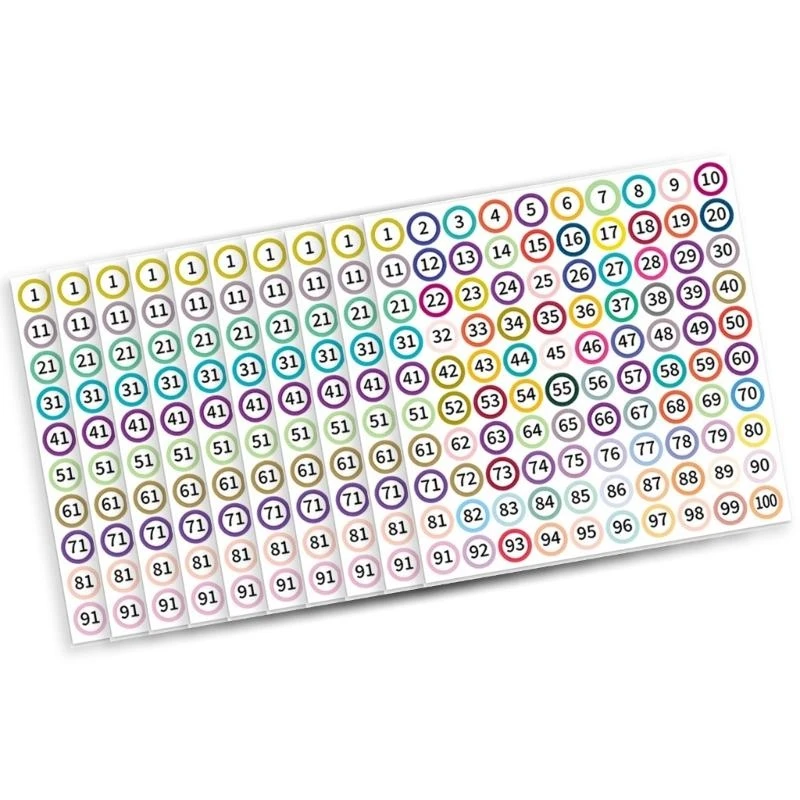 10Sheets 1-100 Colorful Number Sticker Label for Classroom and Inventory Sorting