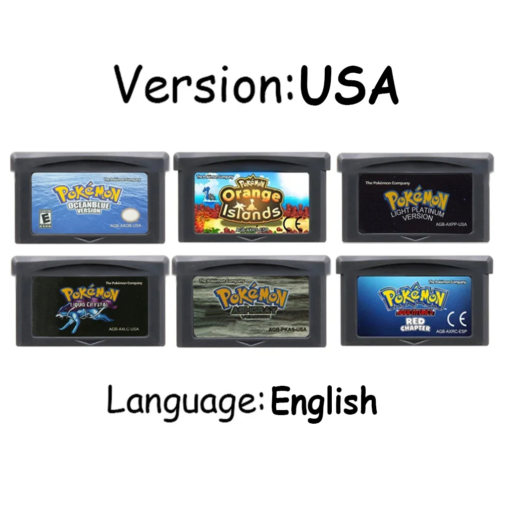 

Игровой картридж GBA, 32-битная карта для игровой консоли, пепельно-серый, жидкокристаллический, свет, платина, мумон, изумруд, английский язык