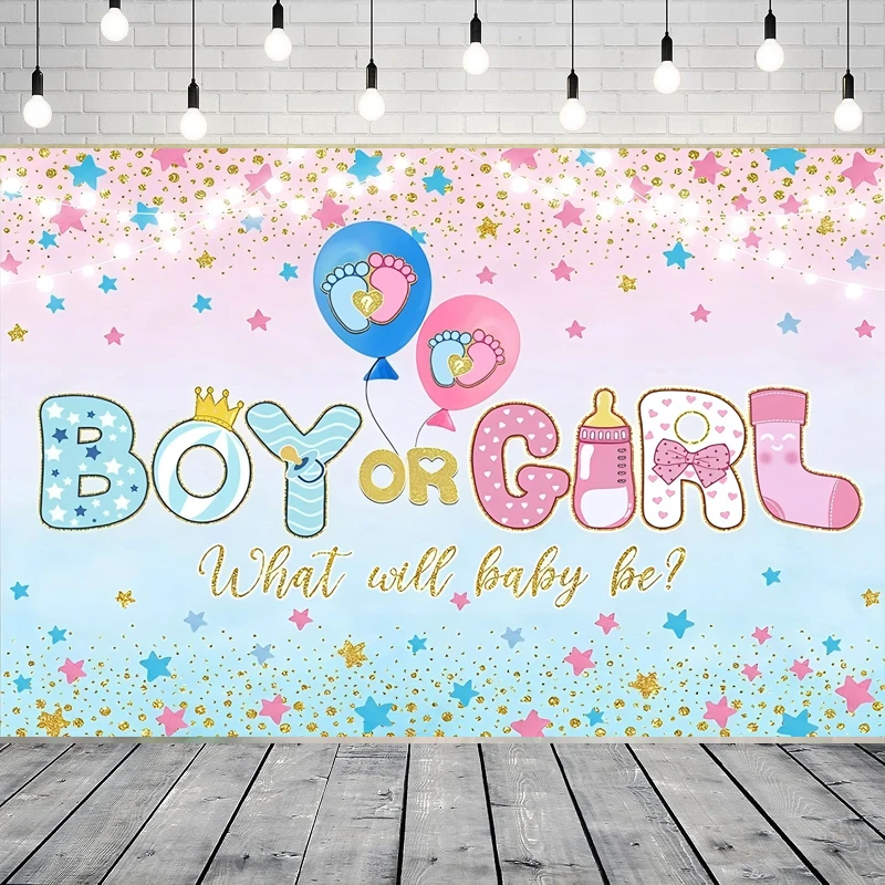 

Фон для фотосъемки, синий, розовый, для мальчиков или девочек, плакат для вечеринки с раскрыванием пола, What Will Baby Be Background, вечерние фон, настенный баннер