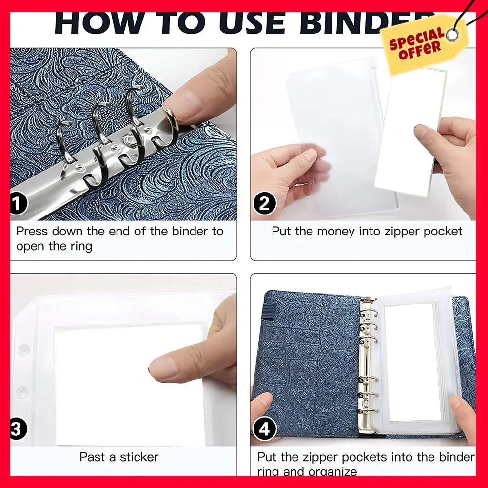 -A25M Budget Binder With Zipper Envelopes,Money Saving Cash Envelope With 8 Clear Pockets,6-Ring Binder With 2 Label Stickers
