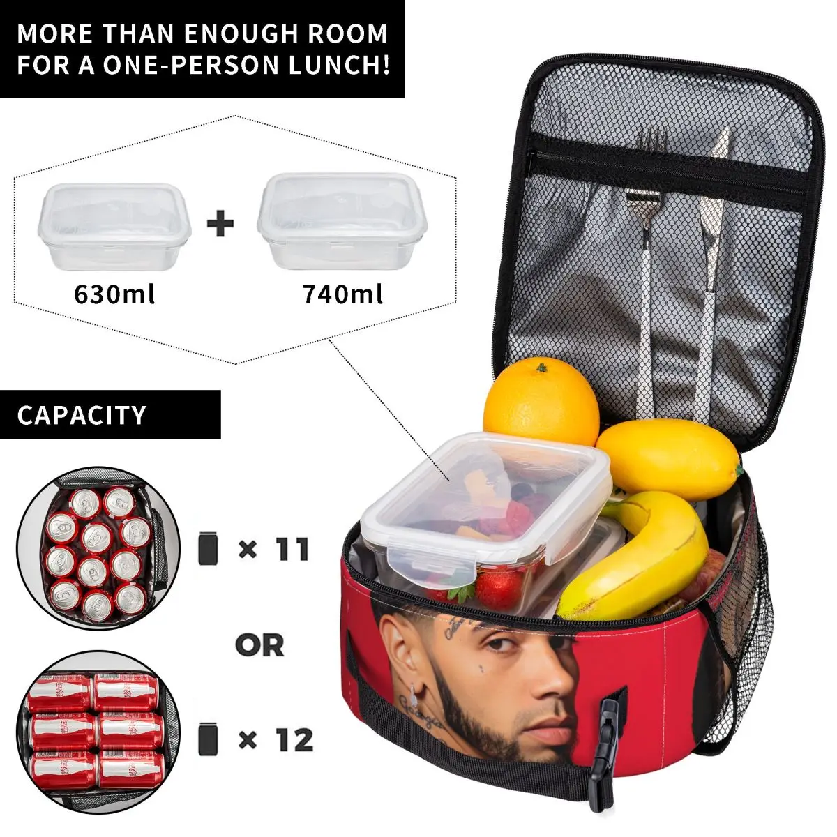 Puerto Rican Rapper A-Anuel AA Lunch Bag Office Lunch Box For Men Fun Thermal Lunch Bags Oxford Portable Insulated Cooler Bag