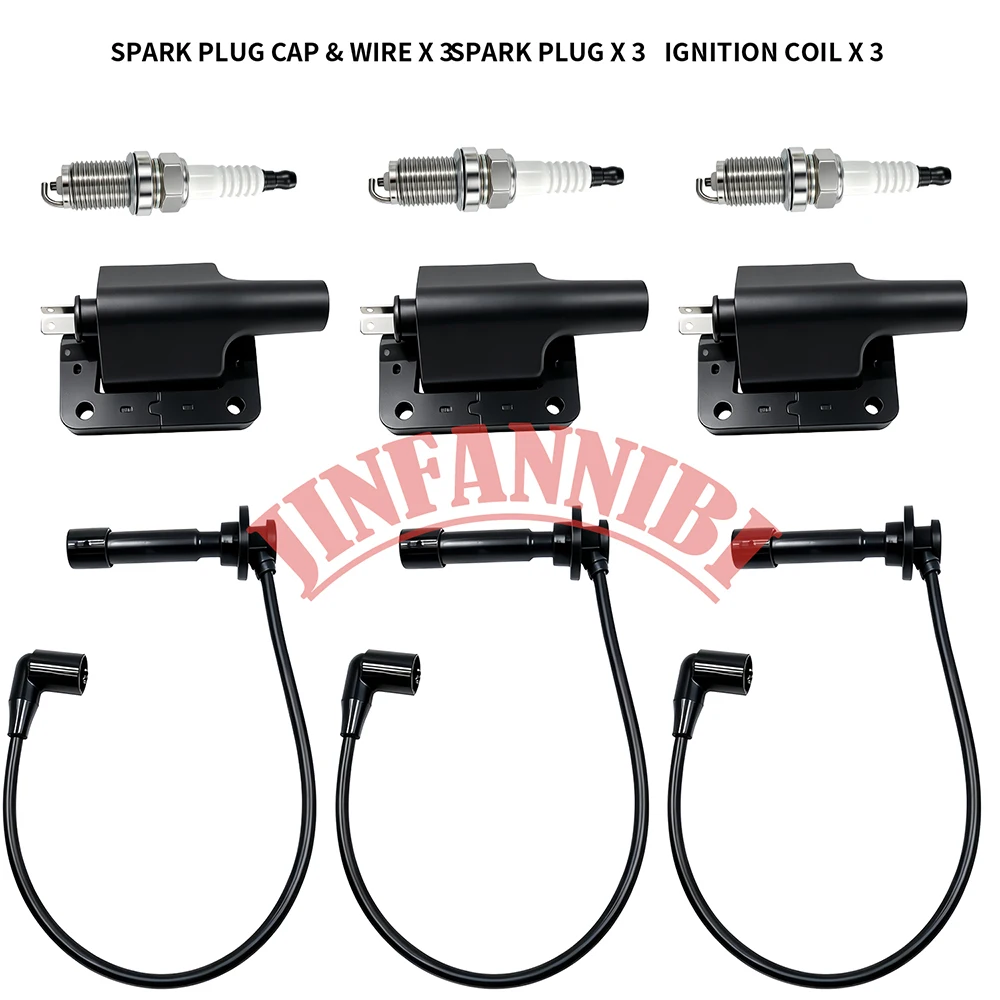 3x Ignition Coil Spark Plug Wire Set for Kawasaki KAF820 Mule PRO-FXR 2018 2019 2020 2021 2022 2023
