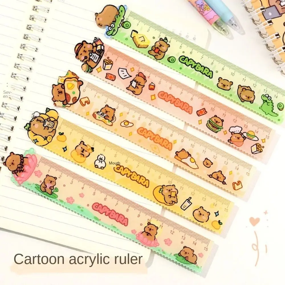 Creative 15cm Capybara Ruler School Office Supplies Wavy Lines Drawing Tools Acrylic Cute Cartoon Straight Ruler