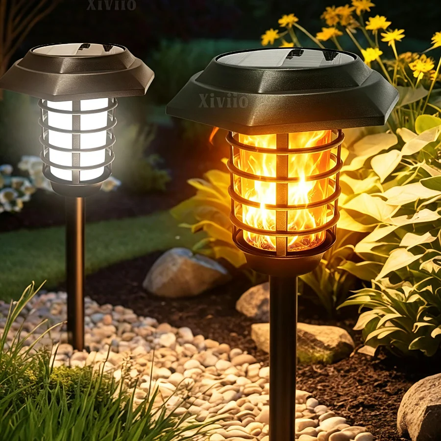 48LED Solar Flame Torch Lights Flickering Light 2 Modes  Waterproof Garden Decoration Outdoor Lawn Path Yard Patio Floor Lamps