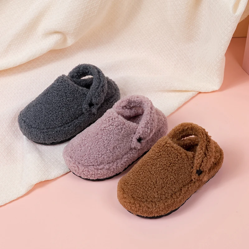 

Kids Slippers Suede Warm Children Casual Shoes Outdoors Toes Capped 2025 Winter New Girls Sweet Slipper Korean Style Soild Color