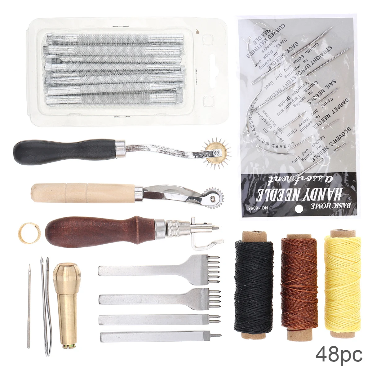 

48pcs/set DIY Leather Craft Stitching Punch Carving Work Kit Set Saddle Groover Leather Craft Kit Practical for DIY Tool Sets