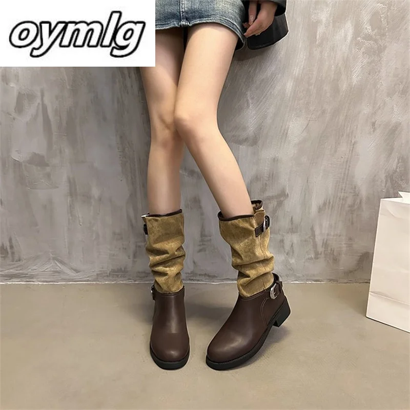Botas Retro Versatile Casual, Quadrado, Moda, Outono, 2024