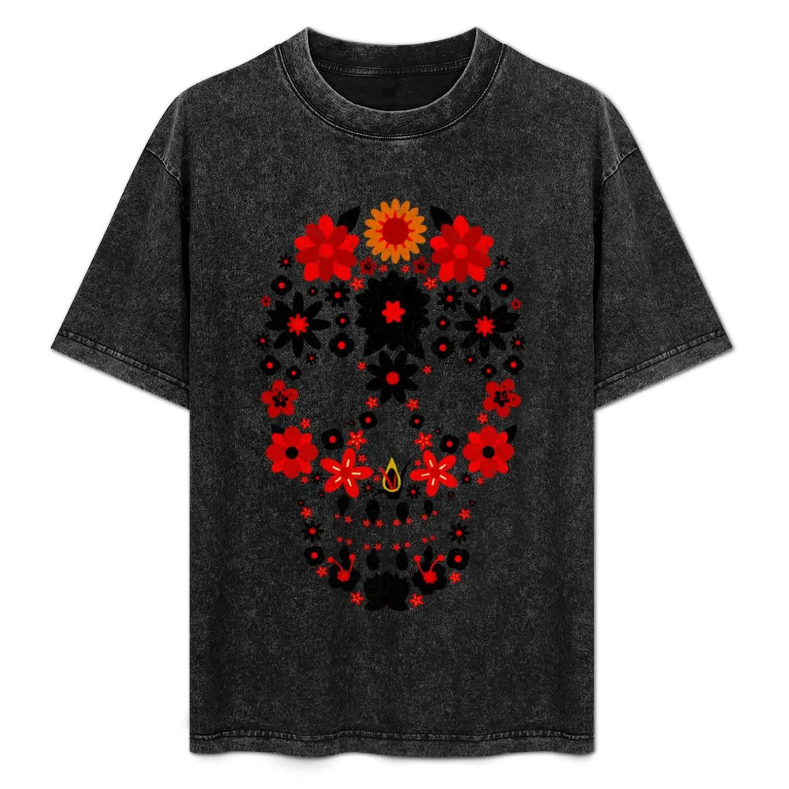

Flower Sugar Skull--Flower Skull T-Shirt Plus Size Gym Sports T-Shirt