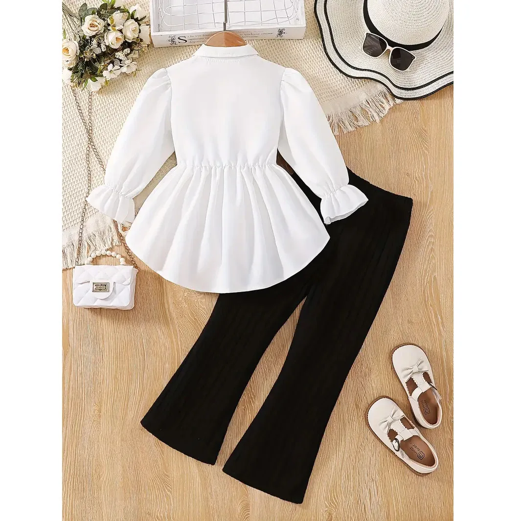 Girl's Knit Long Sleeve Shirt Top + Stretchy Knit Pants 2Pcs Set Casual Winter Outfit Toddler Kids Clothes For 3 4 5 6 7 8 9 10Y