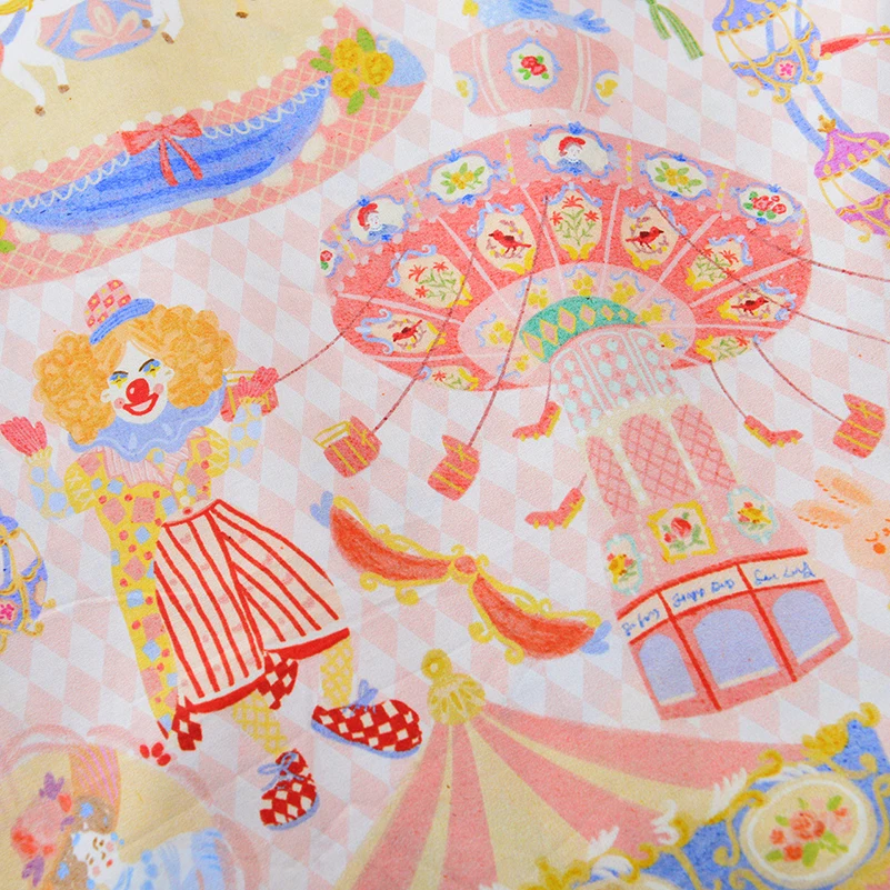 60S Cotton Patchwork Fabric Amusement Park Clown Digital Printing Blue Purple Beige Pink by Half Meter