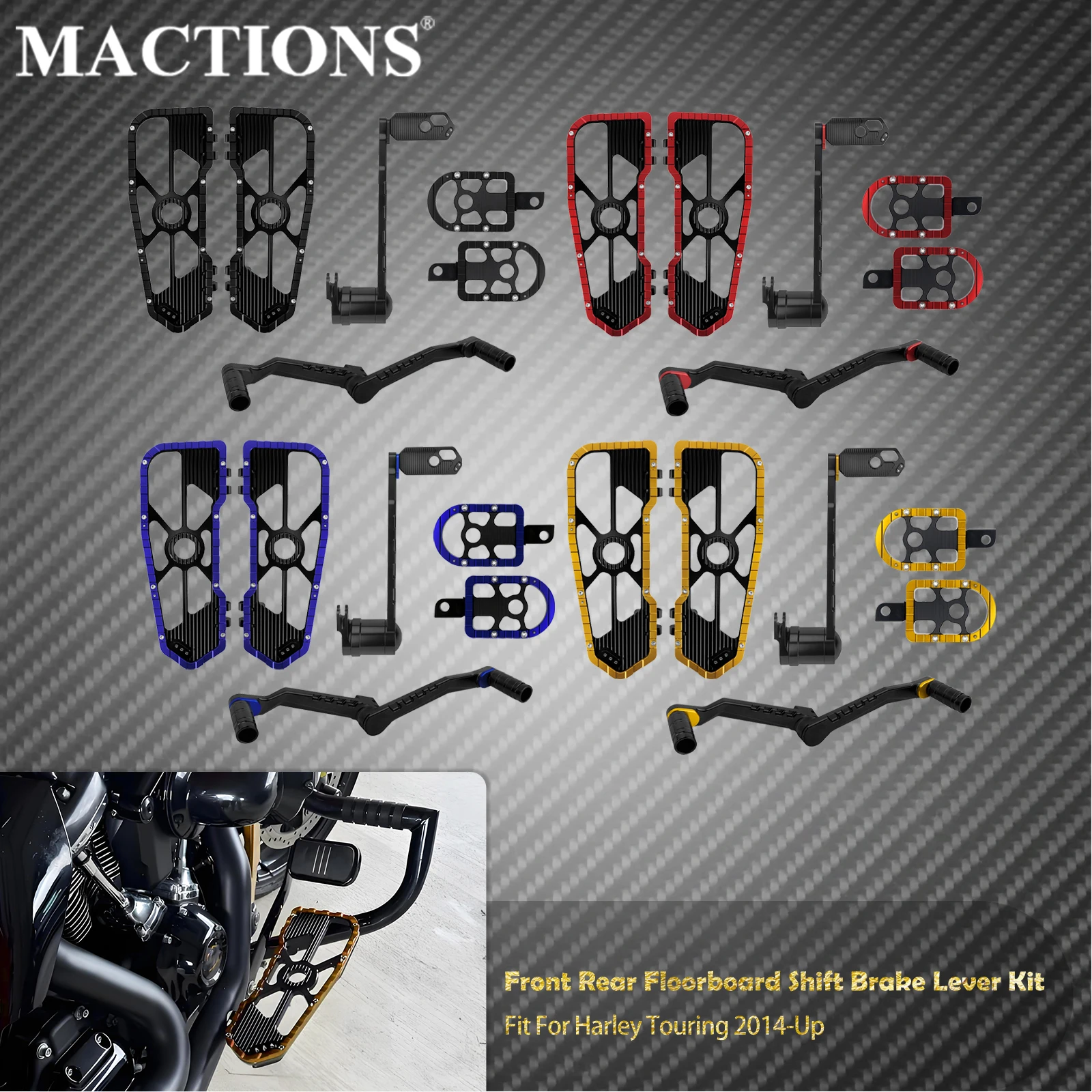 Motorcycle Front Rear Floorboards Footpeg Brake Arm Shifter Lever Kit Set For Harley Touring Road Street Glide FLHR 2014-2025