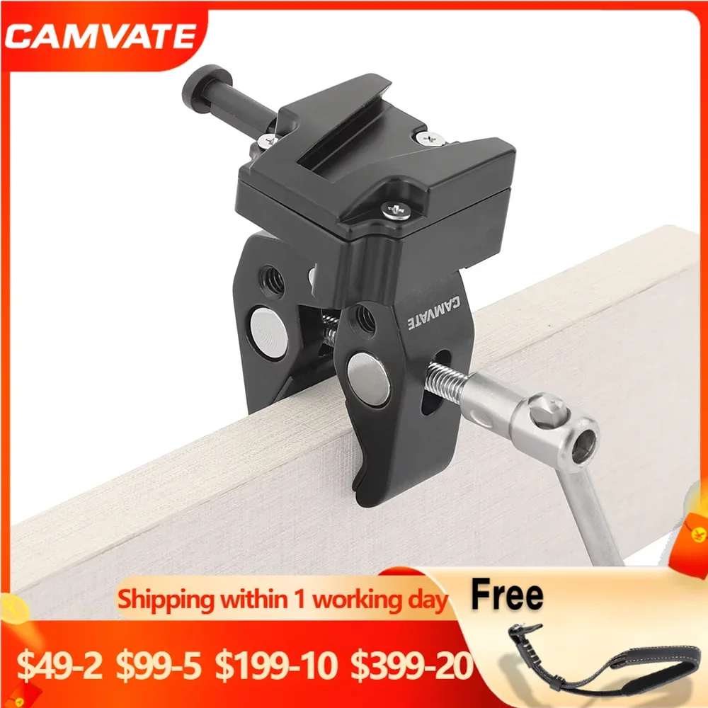 CAMVATE Generic Super Crab Clamp With T-Handle & Universal V-Lock Mount Quick Release Adapter For DSLR Camera Battery Mounting