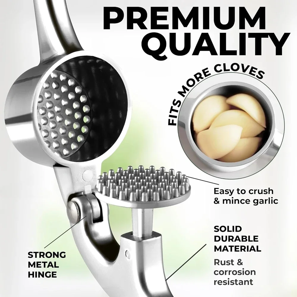 Stainless Steel Garlic Press with Peeler And Cleaning Brush - Kitchen Gadgets Garlic Mincer And Ginger Peeler for Household Tool