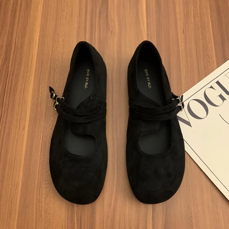 حذاء نسائي بدون كعب مسطح برأس مستدير من جلد الغزال للربيع والخريف بإبزيم أنيق كاجوال ناعم ومريح بكعب منخفض. #6