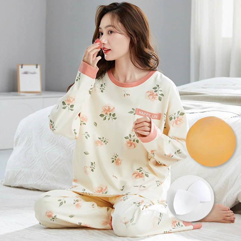 Women\'s Long-sleeved Cotton with Corset Pajamas Homewear Ms. Korean Version of The Cartoon Cute Casual Women\'s Clothing Women
