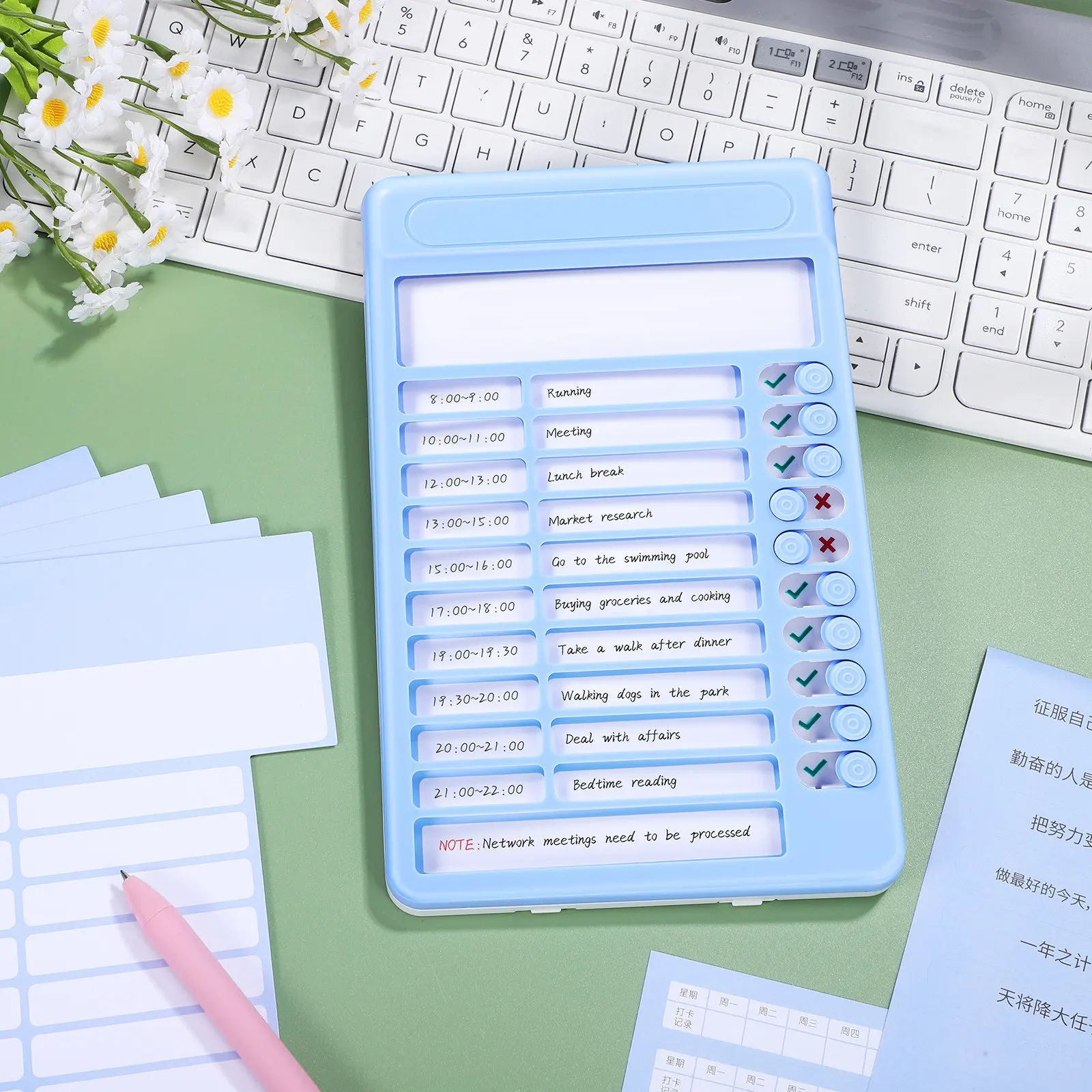 Blue Task Tracker Board Smooth Slider Desktop Wall Mount Daily Routine Planner Chore Chart for Home Office Classroom