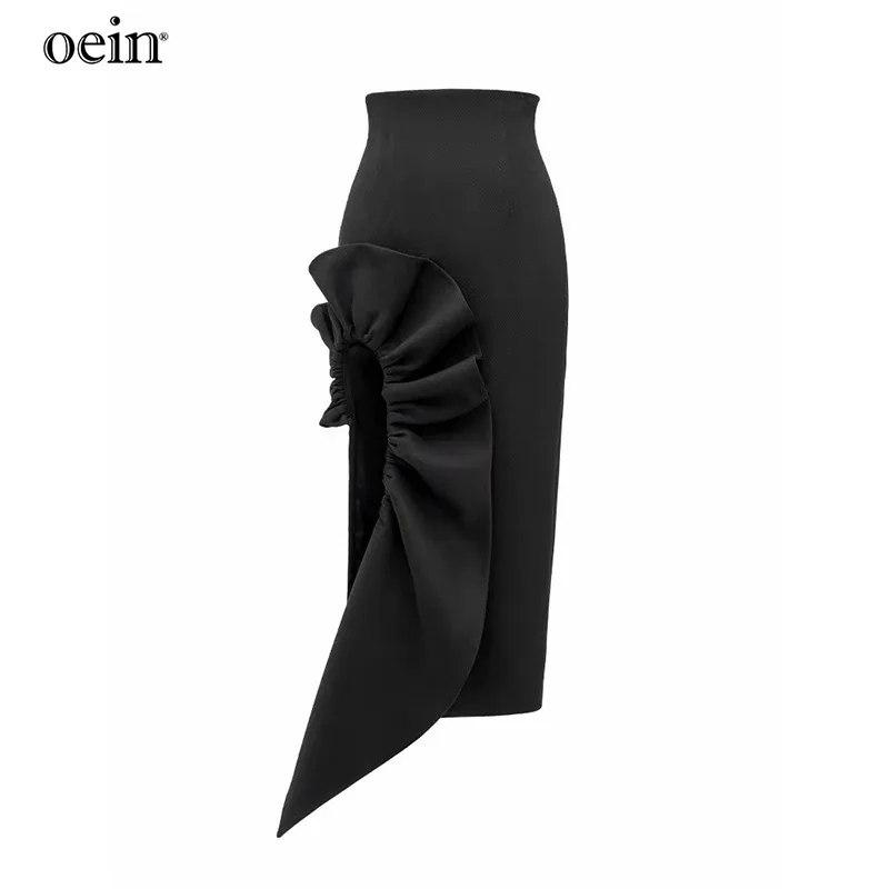 [oein]Dark Design High Waisted Irregular Hip Hugging Skirt With Elegant Temperament, Featuring Petal Shaped Edges