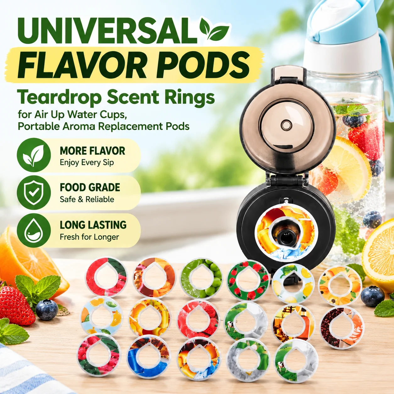 Universal Flavor Pods Teardrop Scent Rings for Air Up Water Cups, Portable Aroma Replacement Pods