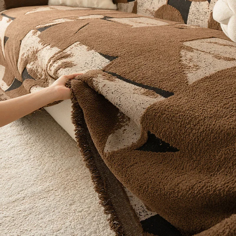 Nordic Geometric Printed All-Cover Sofa Towel Double Face Usable Chenille Sofa Cover Anti-Scratch Seat Cushion for Living Room