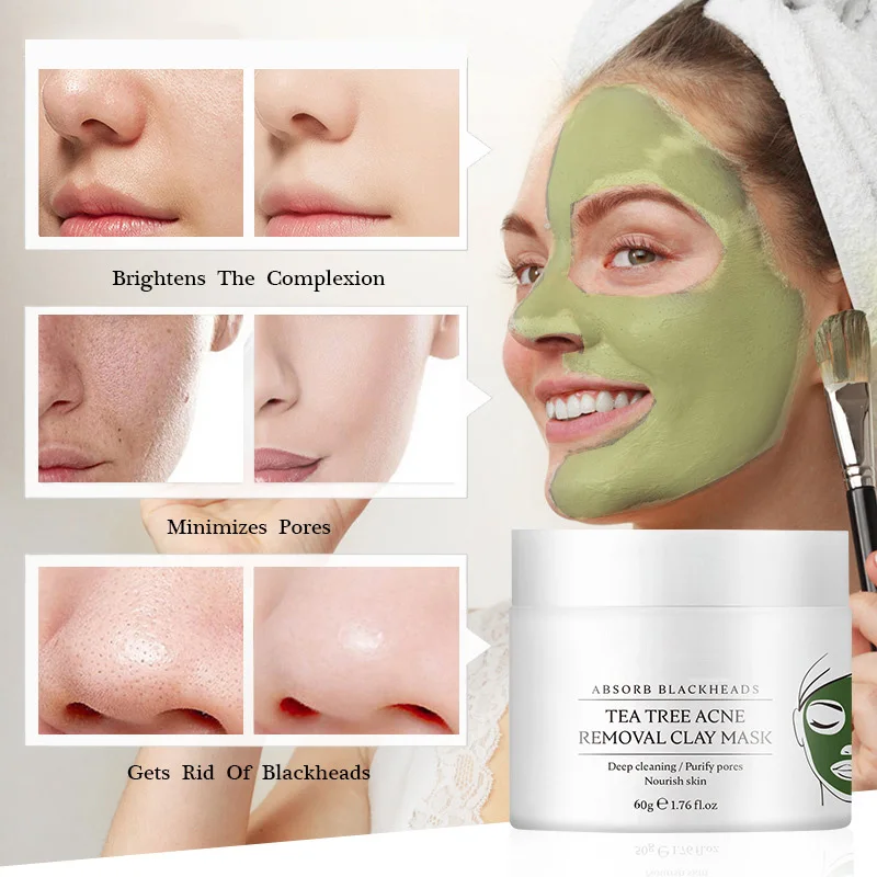 

Green Tea Tree Facial Cleansing Mud Application Mask Nourishing Mask Acne Removing Nose Black Narrowing Pores Cleaning Skin Care