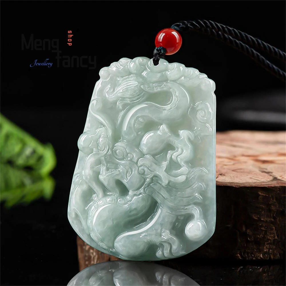 Natural Jadeite Chinese Zodiac Dragon Pendant Charms Fashion Men Women Necklace Fine Jewelry Luxury Amulet Mascots Holiday Gifts