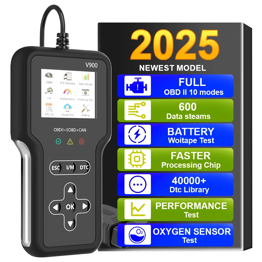 

Проверьте считыватель кодов OBD2 системы двигателя автомобиля ​ V900 Тестер прозрачного аккумулятора кода неисправности Автомобильные диагностические инструменты Сканер OBD II EOBD