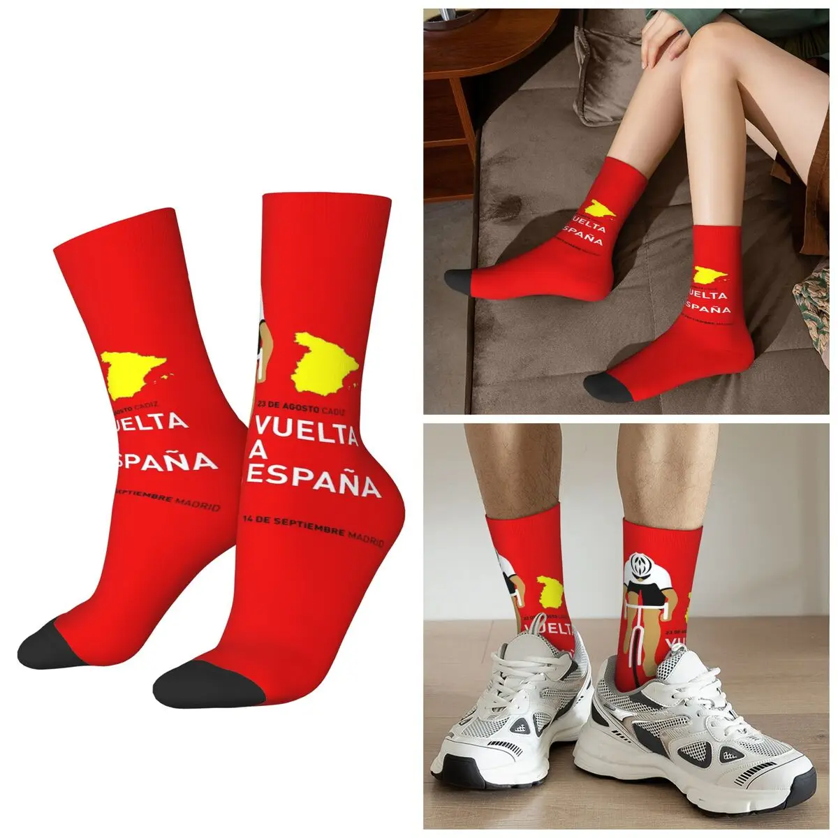 

Всесезонные носки VUELTA A ESPANA для гонок на велосипеде, рекламные носки в стиле Харадзюку, спортивные носки средней длины, мягкие чулки для мужчин и женщин, подарки