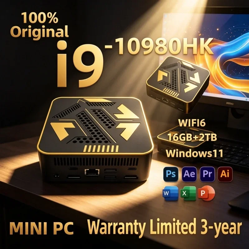 Hot New Core I9 10980HK 2026 Mini PC721 Black Gold Original Stable Performance For Casual Office Work & Entertainment