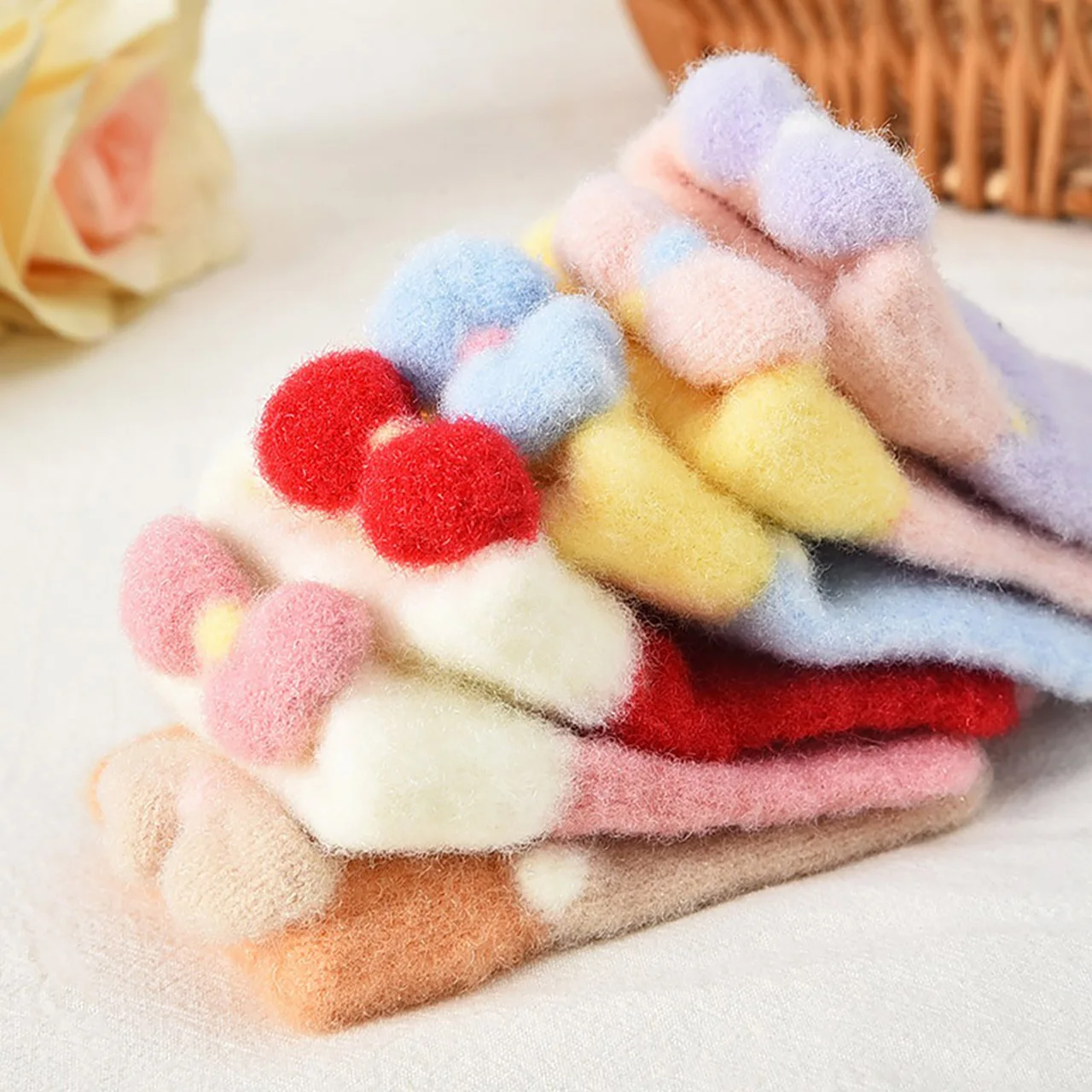 겨울용 따뜻한 핑크 리본 소녀 장갑 어린이 니트 리본 장갑 아기 손난로 어린이 5-10세 분리형 손가락 장갑